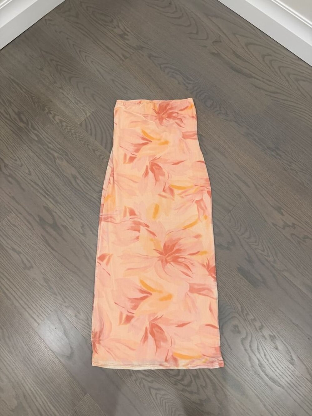 See You Monday Peach Floral Tube Maxi Skirt — Coral / Peach